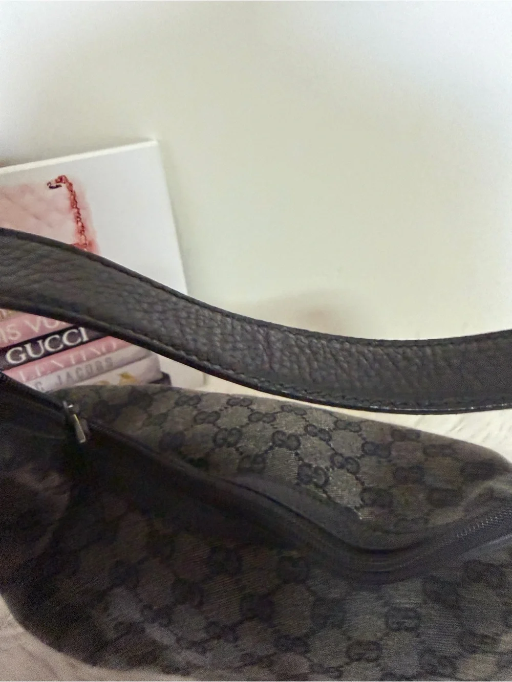 Gucci Black GG Monogram Canvas leather Hobo Bag.